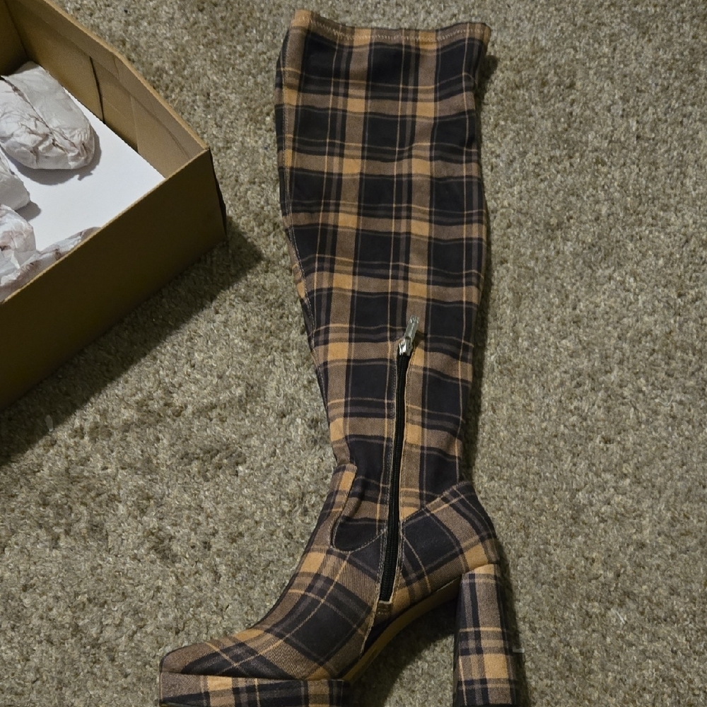 Plaid Knee-High Women's Boots